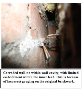 Corroded Wall Tie within cavaty.
